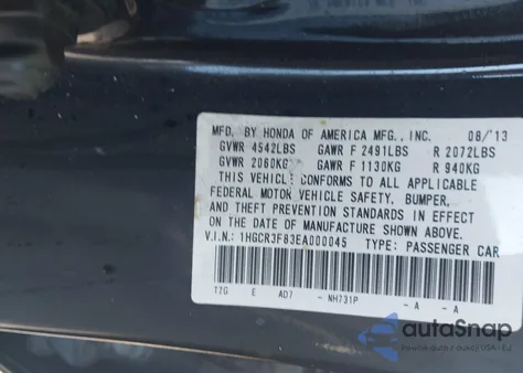 2014 Honda Accord Ex-L V-6 z USA, uszkodzony, nr VIN 1HGCR3F83EA000045